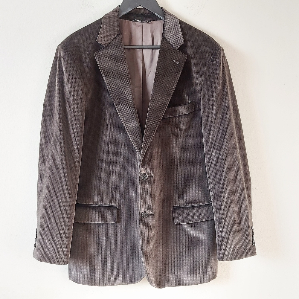 Harry Rosen Men Brown Velvet Blazer Size 42R Classic Two Button Sport Jacket‎
